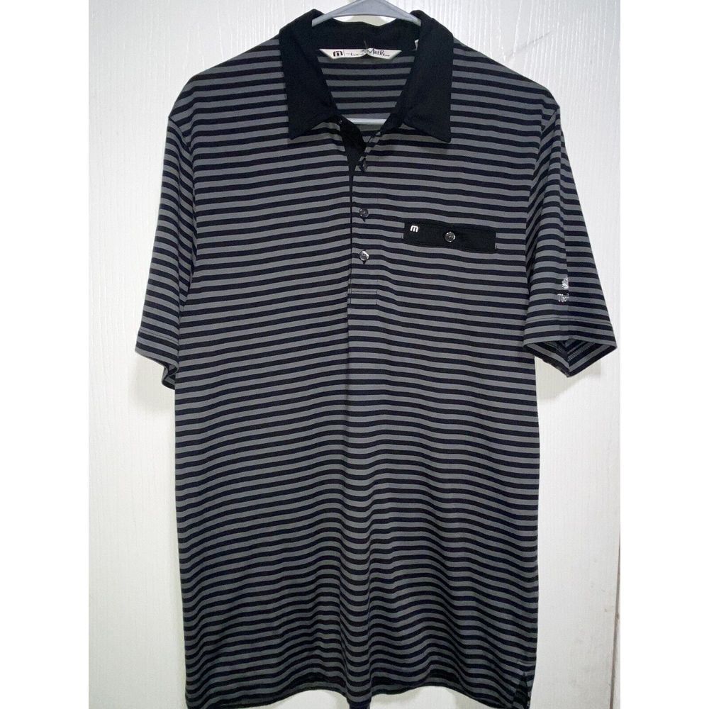 Travis Mathew Men's Golf Polo Short Sleeve Shirt Pima Cotton Black‎ Striped MED